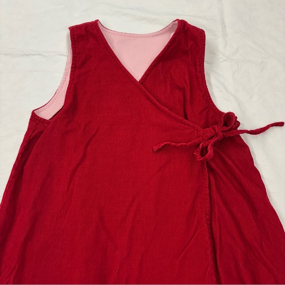 Hanna Andersson Girls Red Sleeveless Corduroy Wrap Dress Size 130/8 Vtg Cotton - Picture 2 of 8